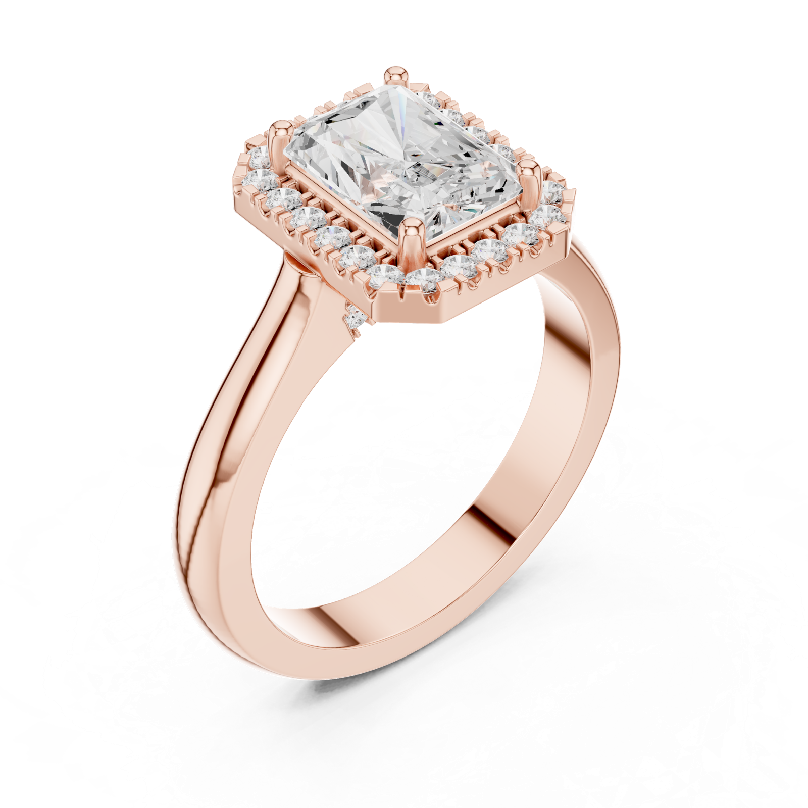 Gold Ring DDLR-338, Radiant center stone, Rose Gold, view 2
