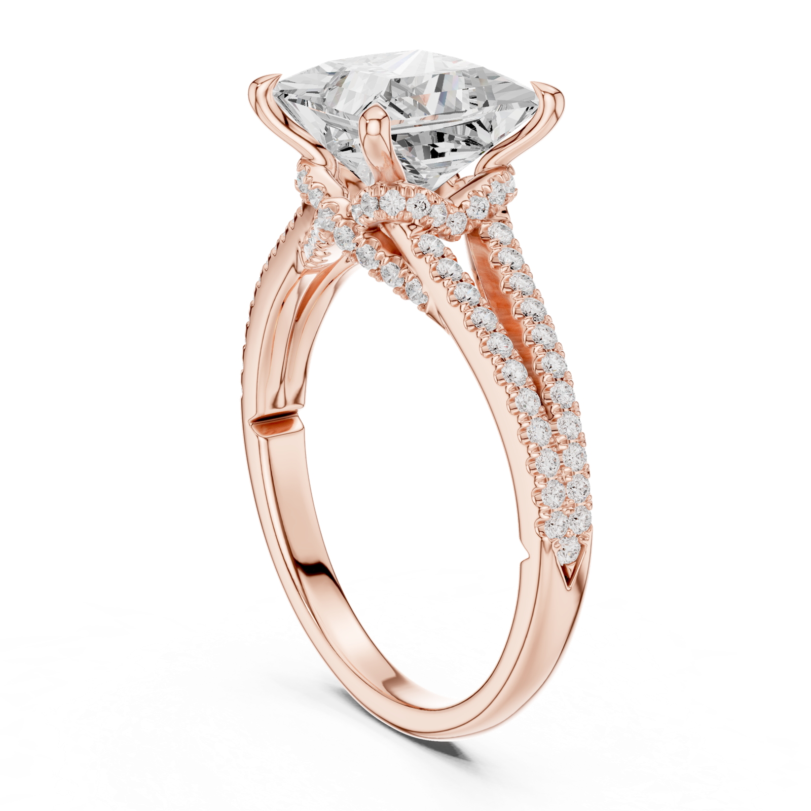 Gold Ring DDLR-252, Princess center stone, Rose Gold, view 1
