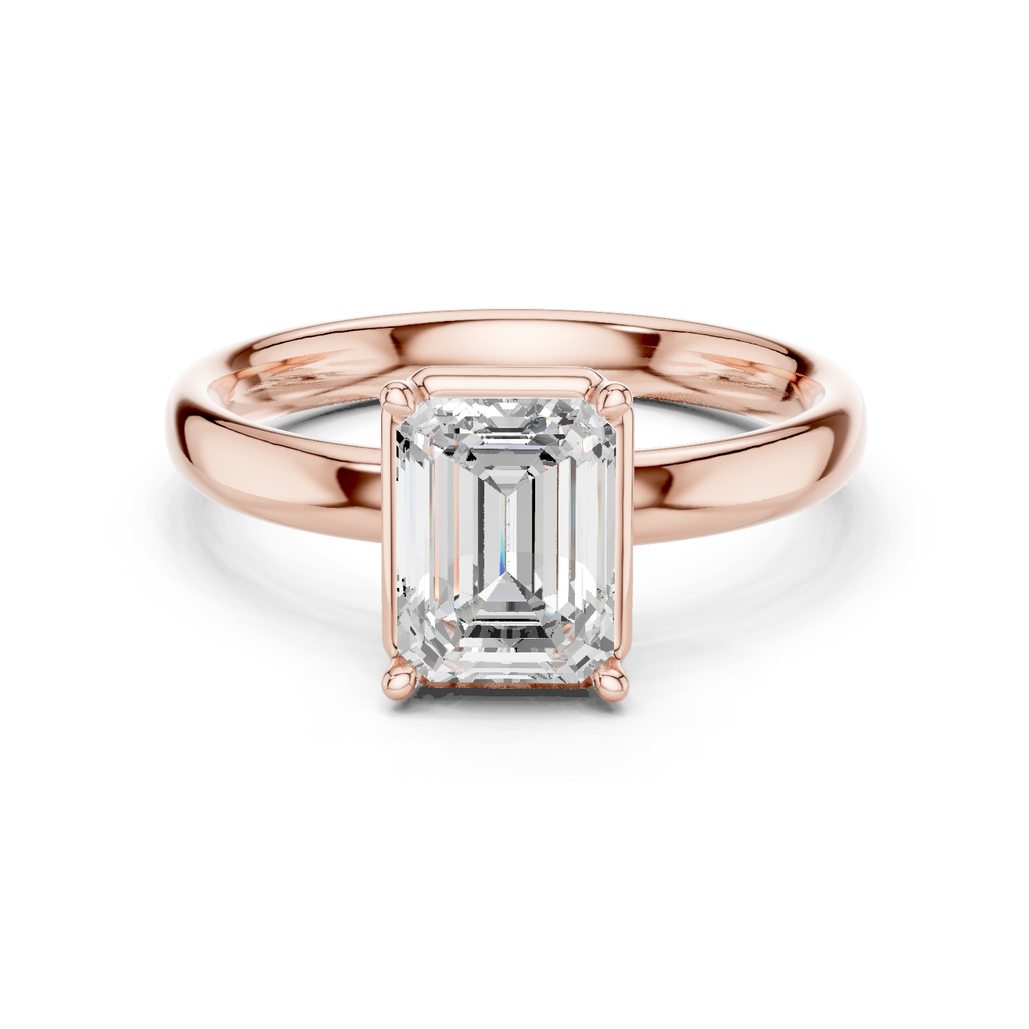 Gold Jewelry, Emerald center stone, Rose Gold