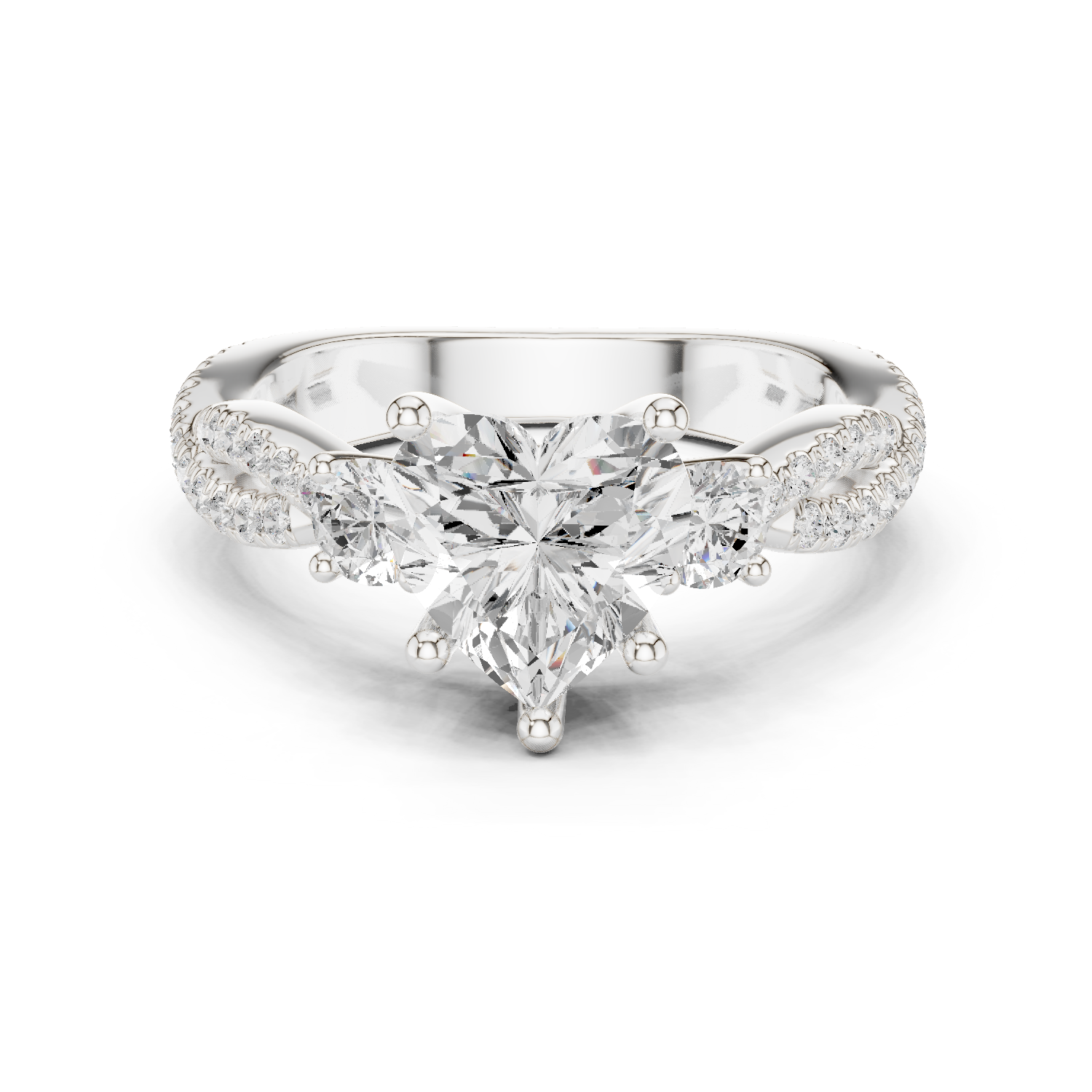 Gold Ring DDLR-281, Heart center stone, White Gold