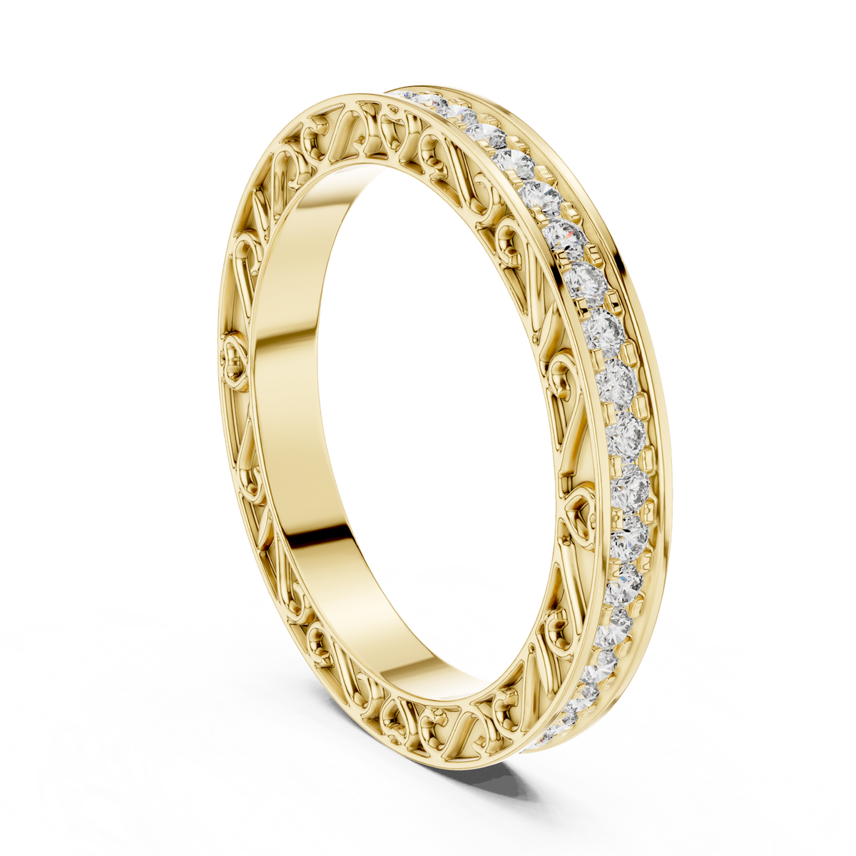14K Solid Gold Lab Diamond Vintage Ring, Yellow Gold, view 1
