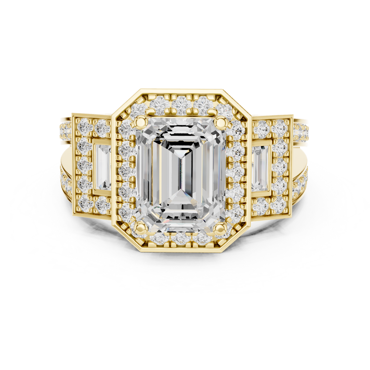 14K Solid Gold Lab Diamond Halo Ring, Yellow Gold