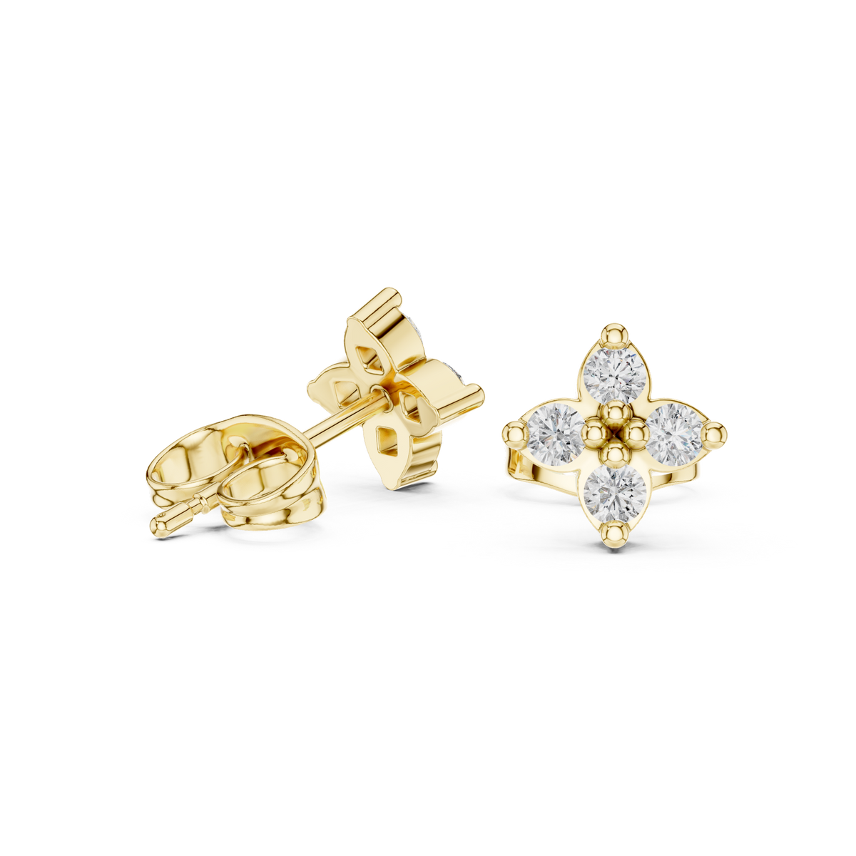 14K Solid Gold Lab Diamond Clover Cluster Earrings, Yellow Gold, view 1