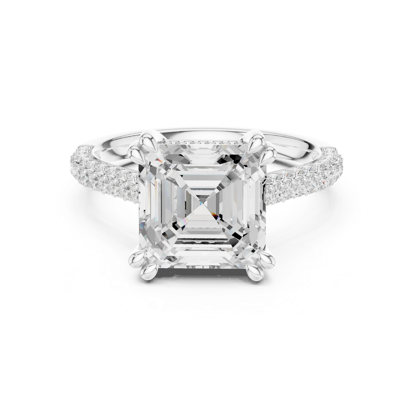 Gold Ring DDLR-260, Asscher center stone, White Gold, view 4