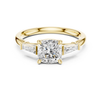 Gold Three-Stone Baguette Engagement Ring, Cushion center stone, Yellow Gold, view 4