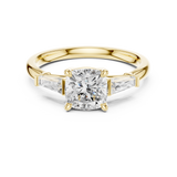 Gold Three-Stone Baguette Engagement Ring, Cushion center stone, Yellow Gold, view 4