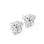 14K Solid Gold Lab Diamond Flower Cluster Earrings, White Gold, view 2