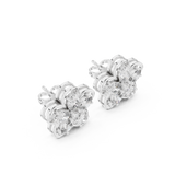 14K Solid Gold Lab Diamond Flower Cluster Earrings, White Gold, view 2