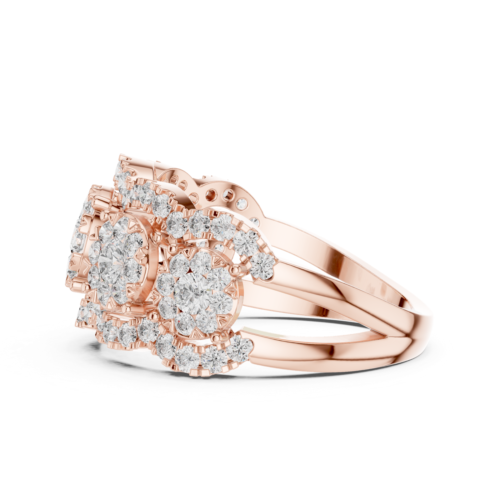 14K Solid Gold Lab Diamond Three-Stone Ring, Rose Gold, view 3