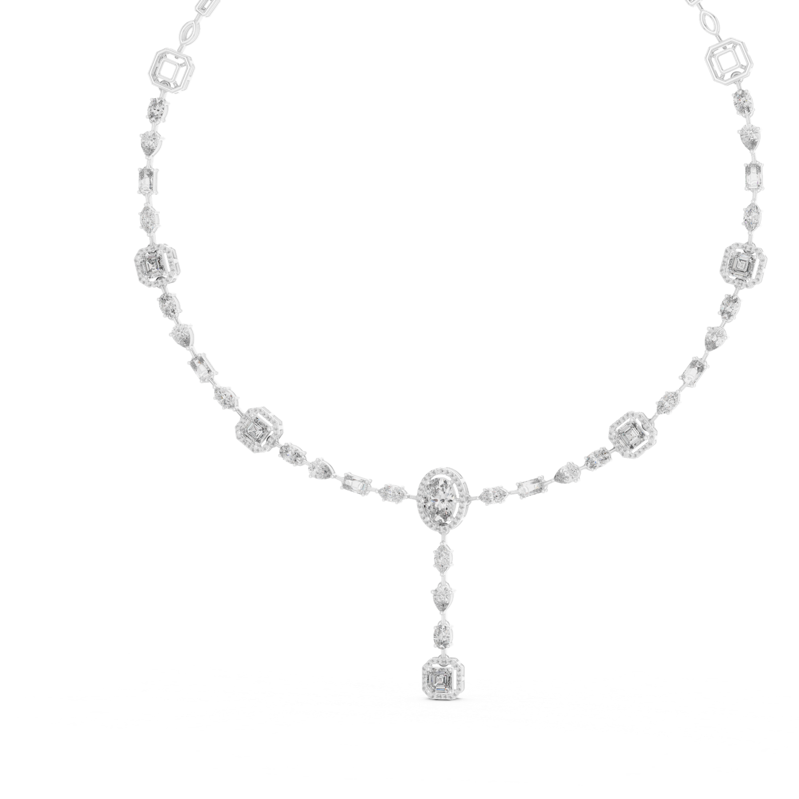 14K Solid Gold Lab Diamond Station Necklace, White Gold, view 2