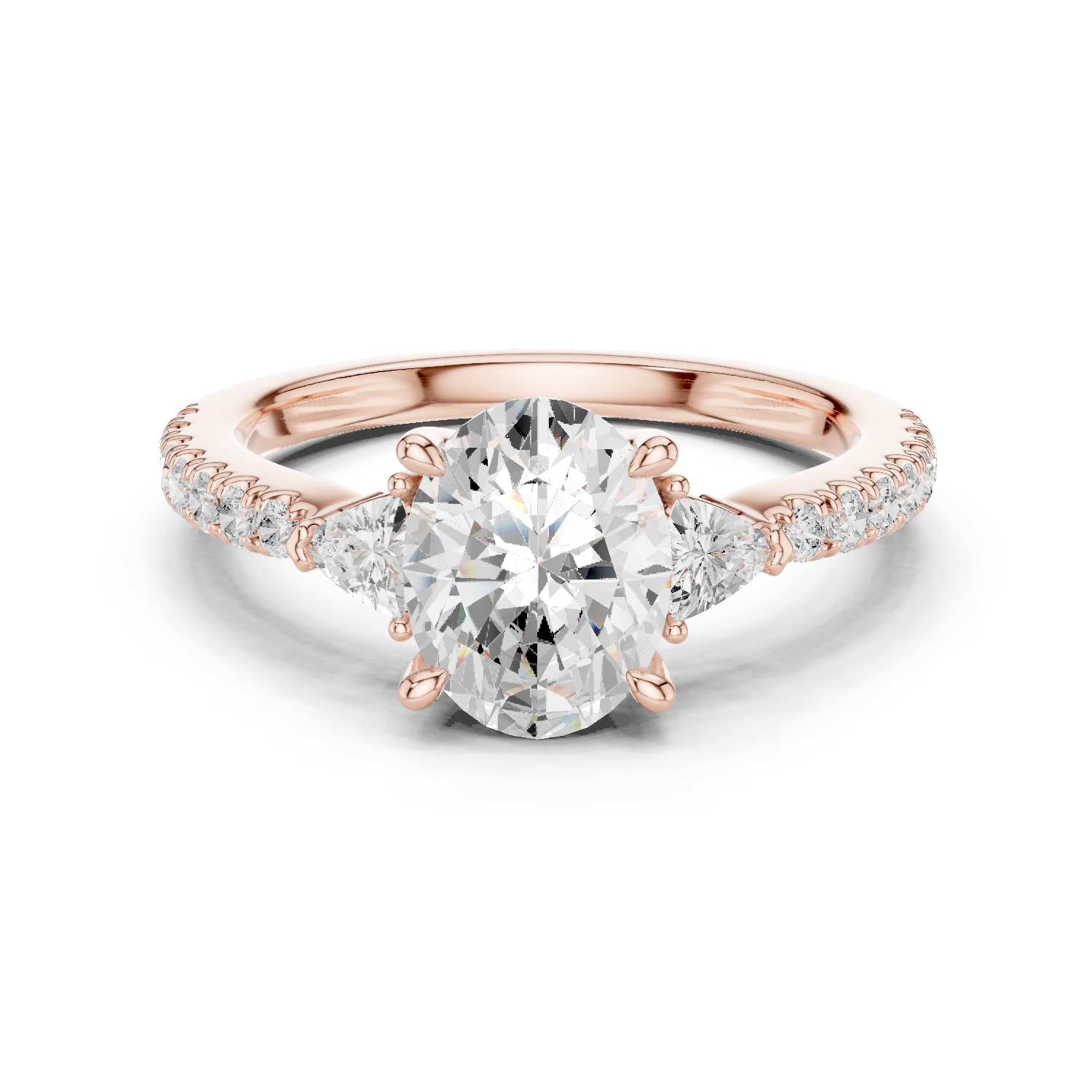 Gold Ring DDLR-037, Oval center stone, Rose Gold
