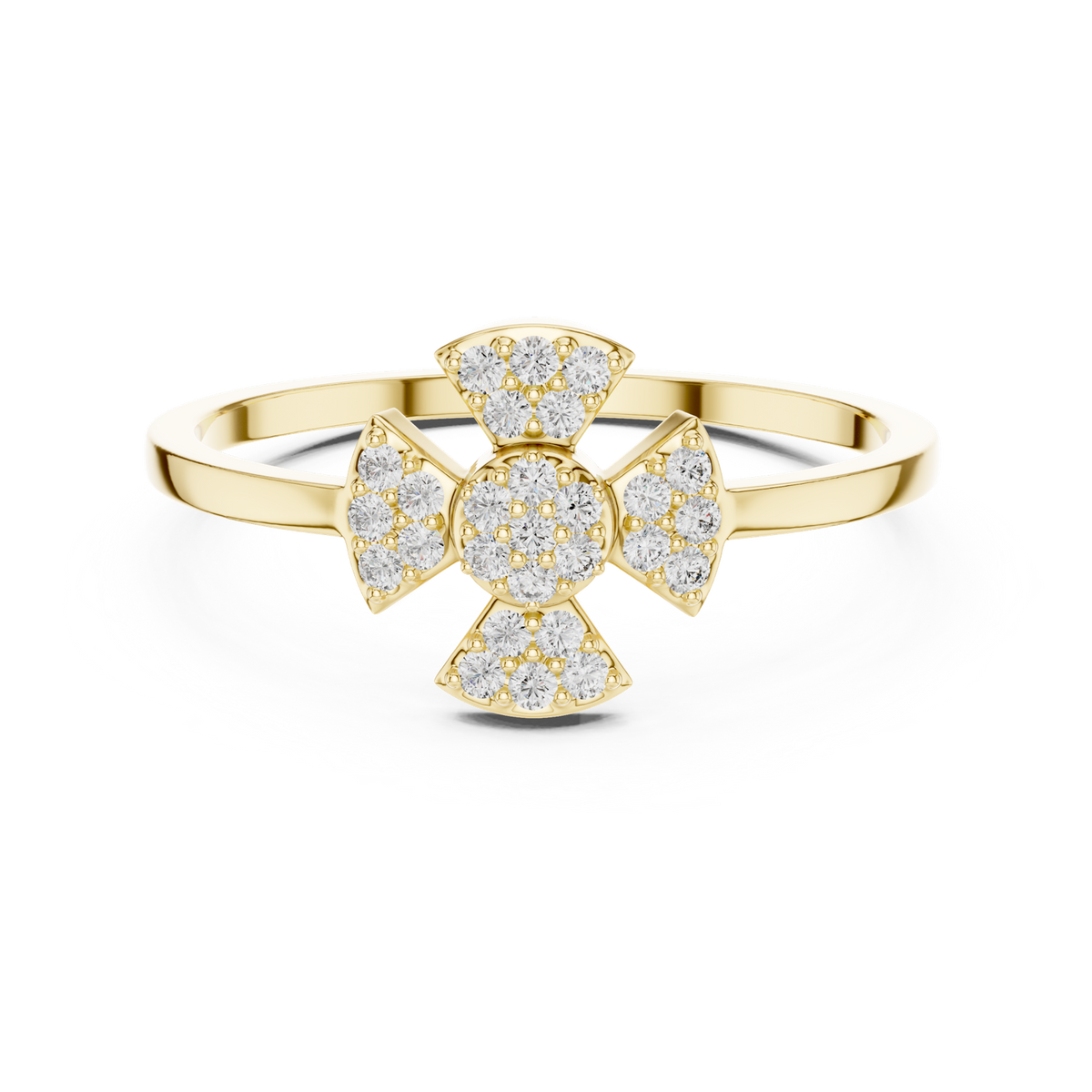 14K Solid Gold Lab Diamond Clover Cluster Ring, Yellow Gold