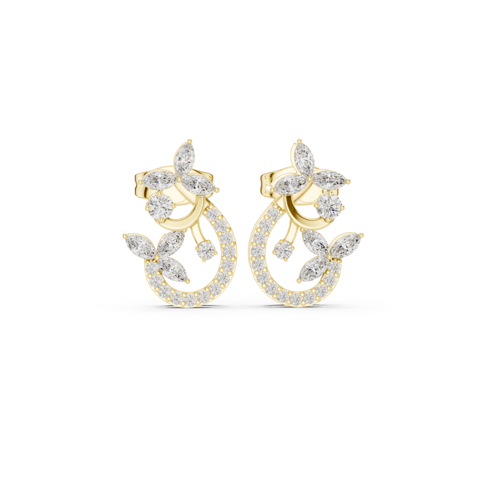14K Solid Gold Lab Diamond Cluster Earrings, Yellow Gold
