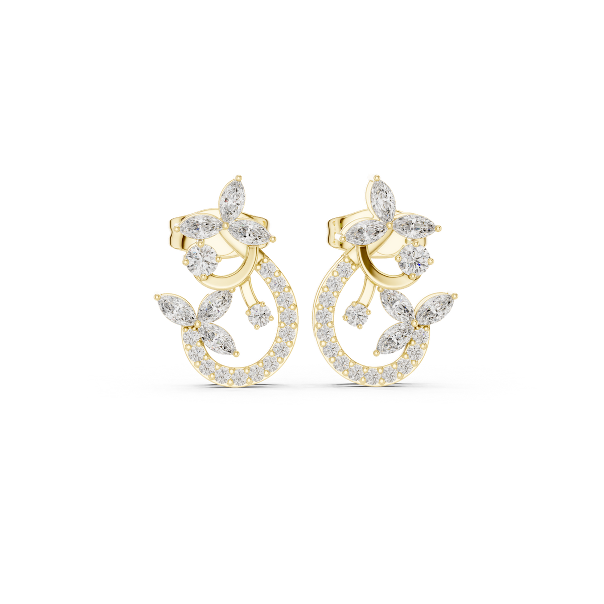 14K Solid Gold Lab Diamond Cluster Earrings, Yellow Gold