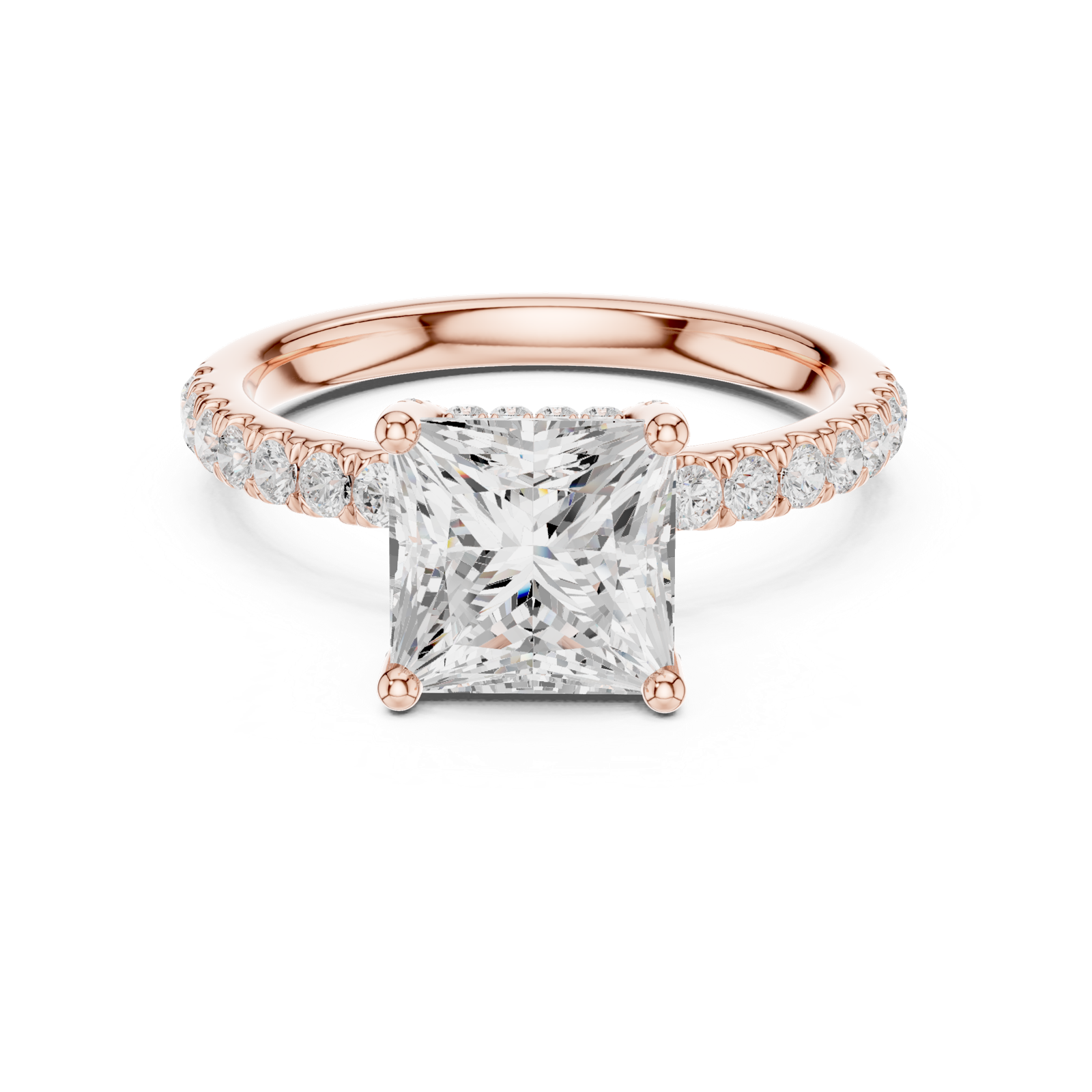 Gold Ring DDLR-161, Princess center stone, Rose Gold, view 4