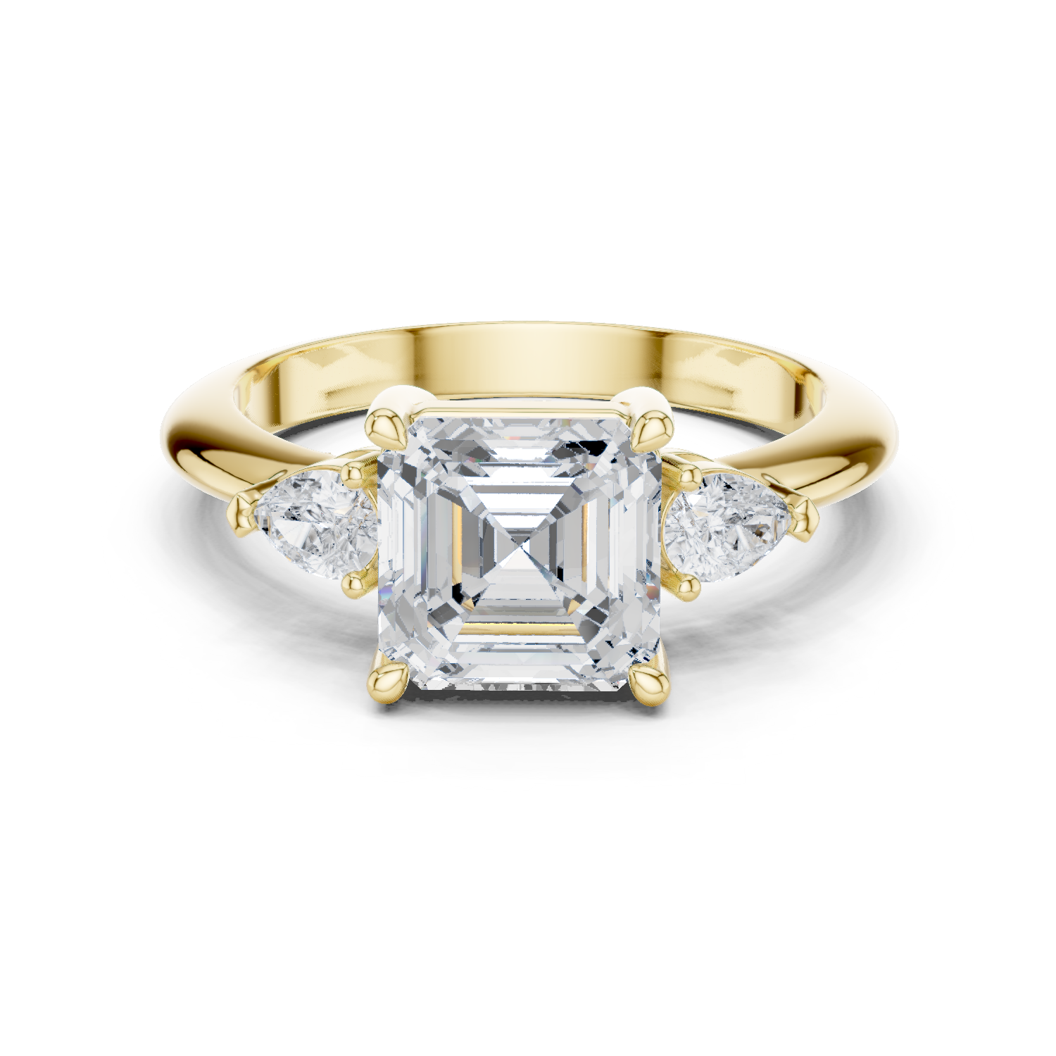 Gold Jewelry, Asscher center stone, Yellow Gold