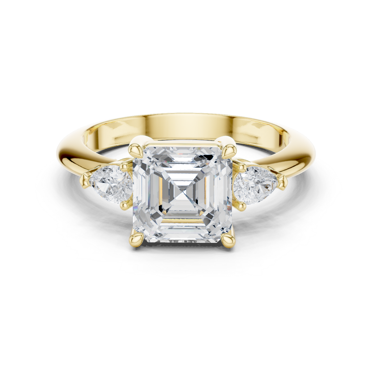 Gold Jewelry, Asscher center stone, Yellow Gold
