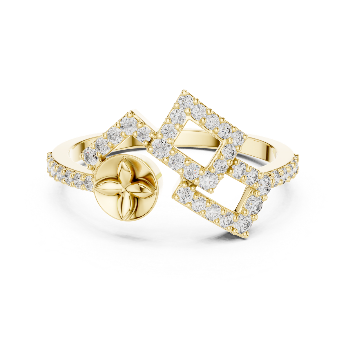14K Solid Gold Lab Diamond Clover Cluster Ring, Yellow Gold
