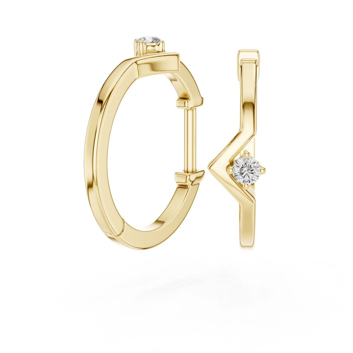 14K Solid Gold Lab Diamond Huggie Earrings, Yellow Gold, view 1