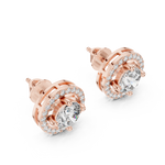 14K Solid Gold Lab Diamond Halo Earrings, Rose Gold, view 2