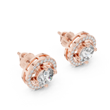 14K Solid Gold Lab Diamond Halo Earrings, Rose Gold, view 2
