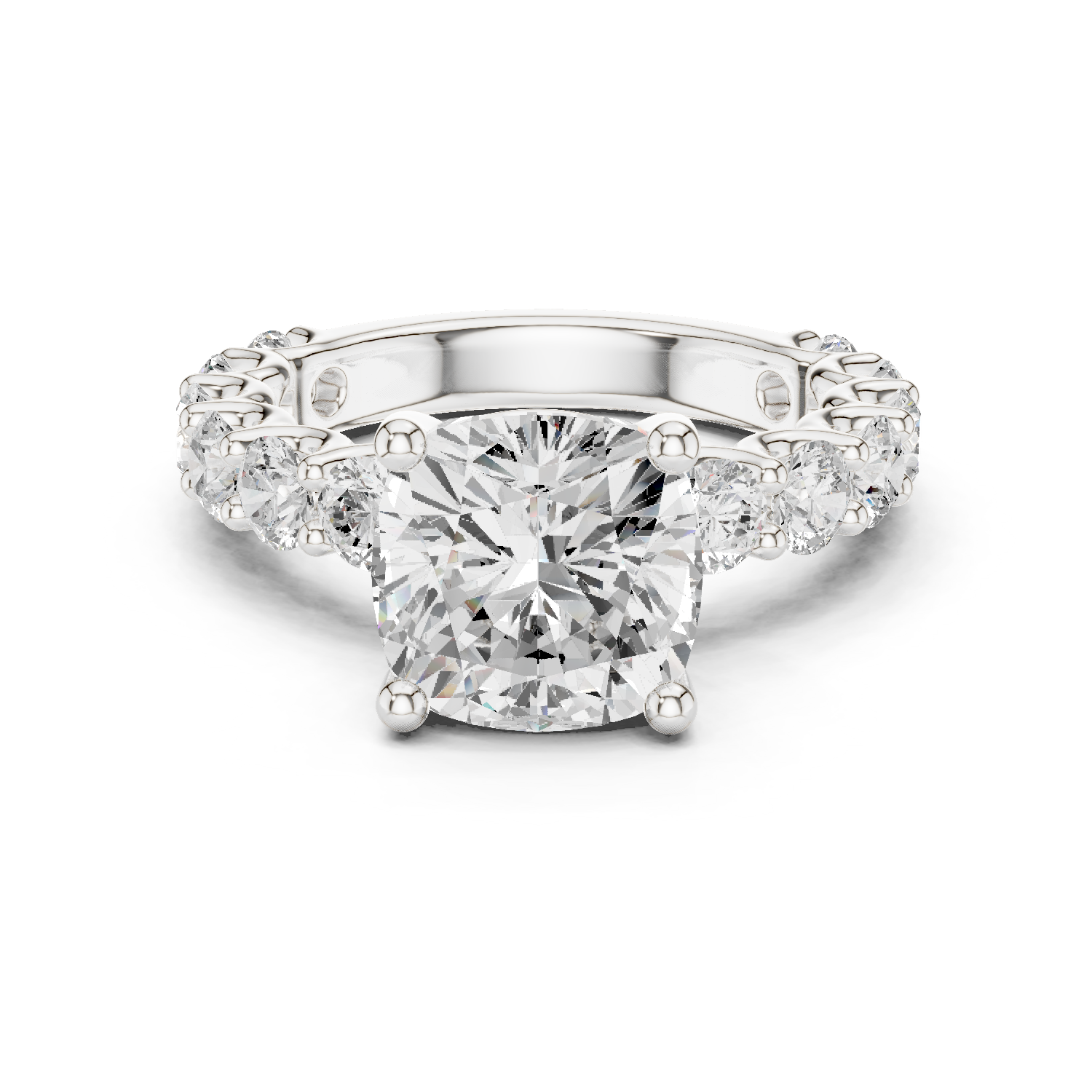 Gold Ring DDLR-087, Cushion center stone, White Gold