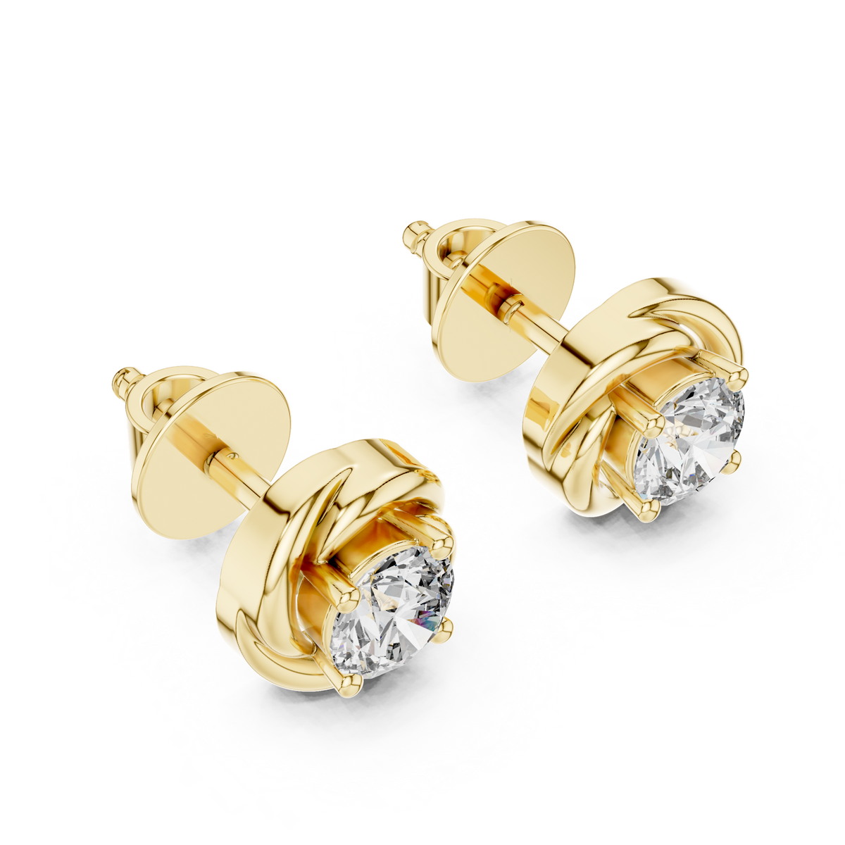 14K Solid Gold Lab Diamond Stud Earrings, Yellow Gold, view 2