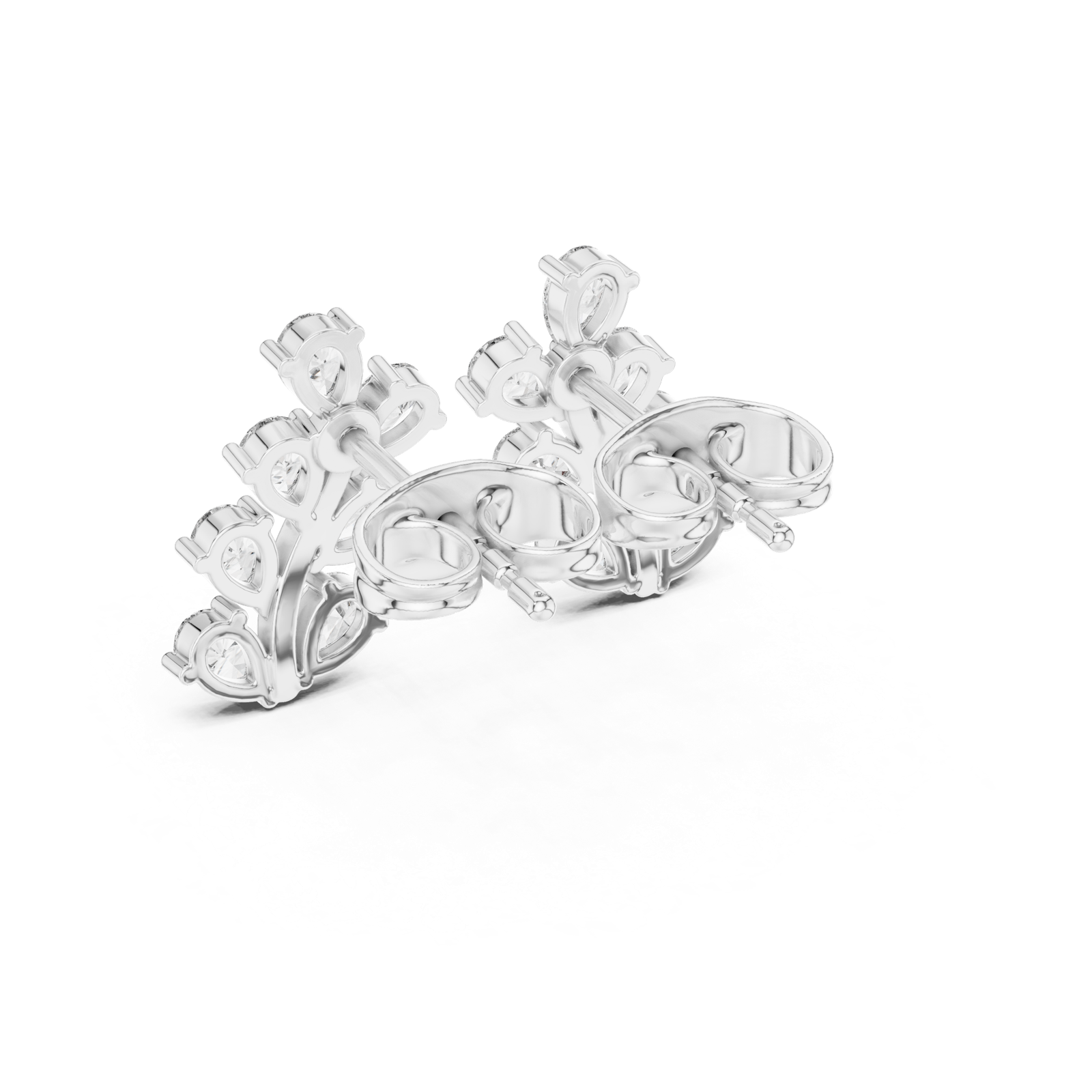 14K Solid Gold Lab Diamond Leaf Cluster Earrings, White Gold, view 3