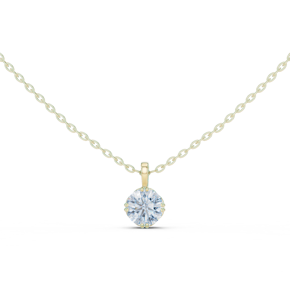 14K Solid Gold Lab Diamond Solitaire Pendant Necklace, Yellow Gold