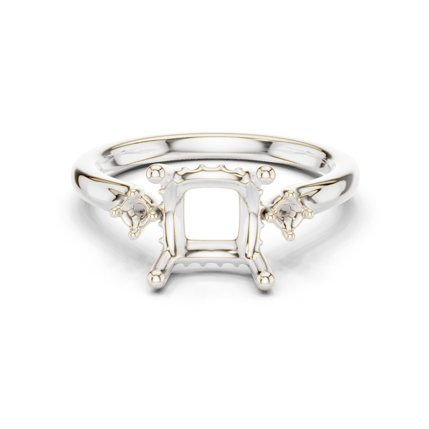 Gold Ring DDLR-164, Princess center stone, White Gold