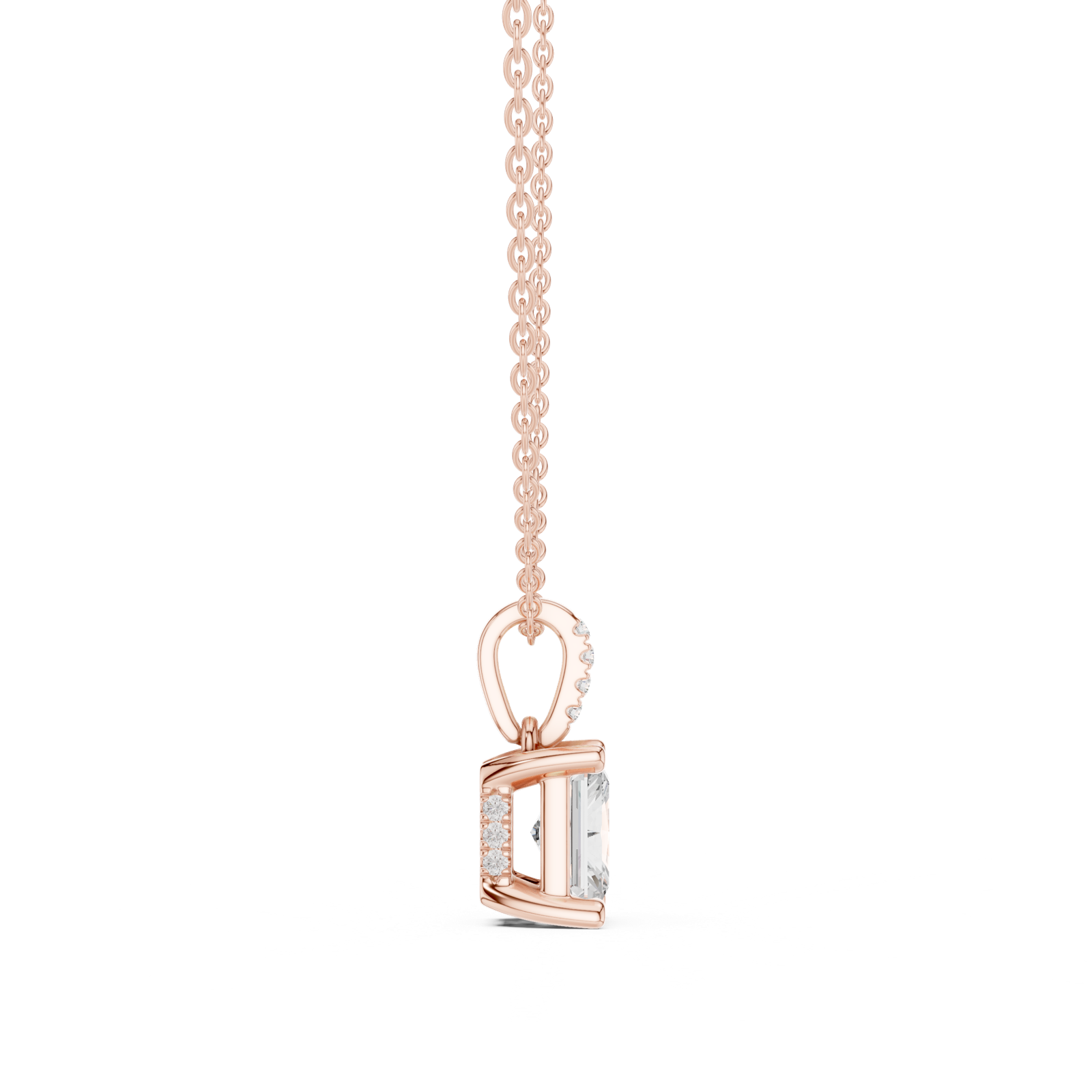 Gold Jewelry DDPO-009, Radiant center stone, Rose Gold, view 3