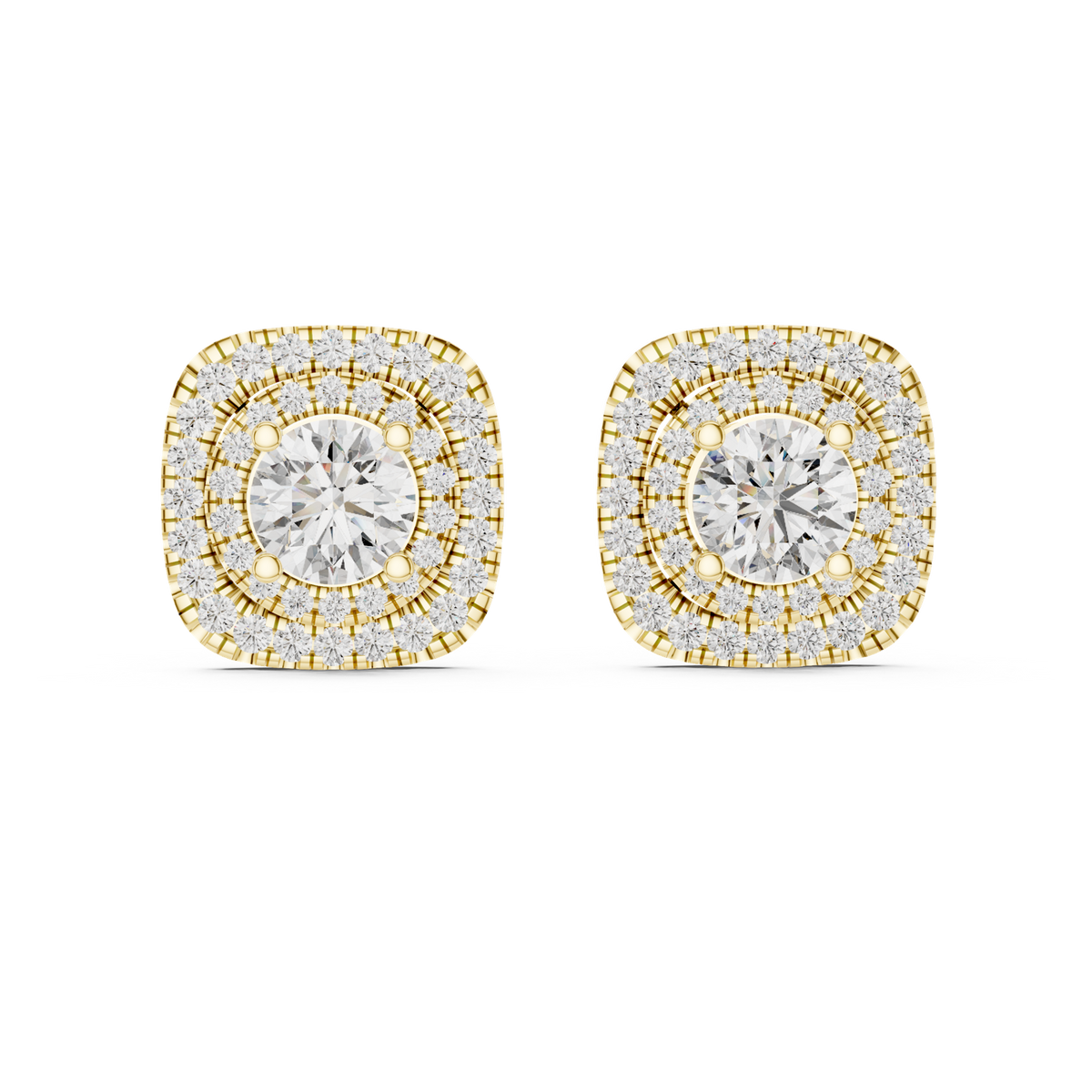 14K Solid Gold Lab Diamond Halo Earrings, Yellow Gold