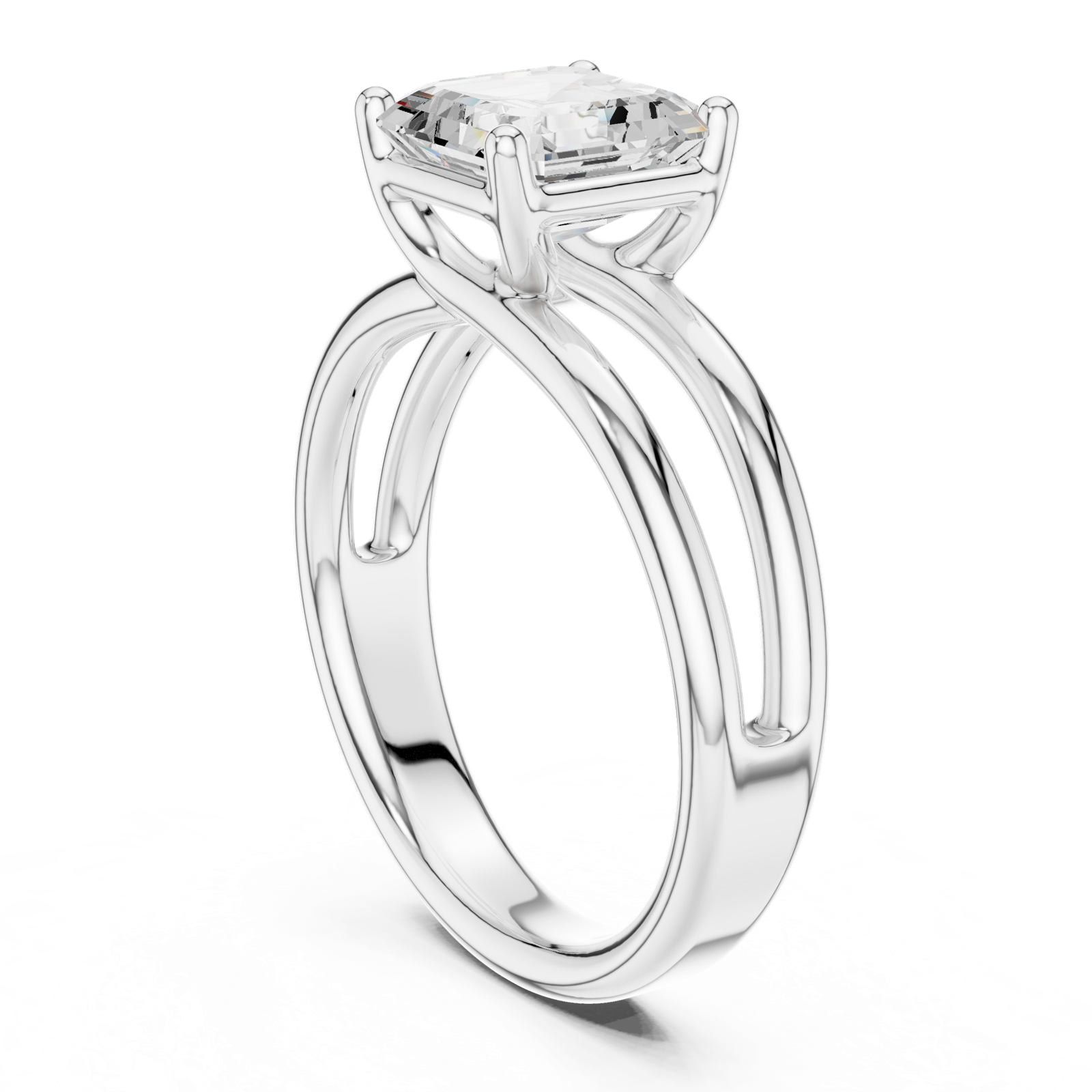 Gold Jewelry L36-9, Asscher center stone, White Gold, view 1