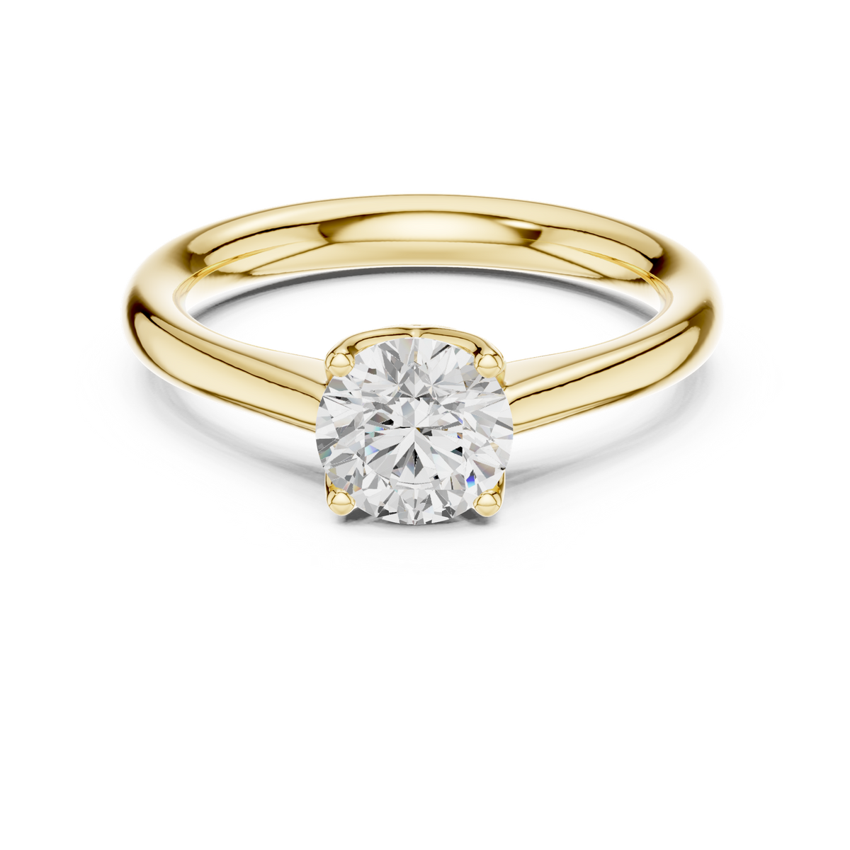 14K Solid Gold Lab Diamond Solitaire Ring, Yellow Gold