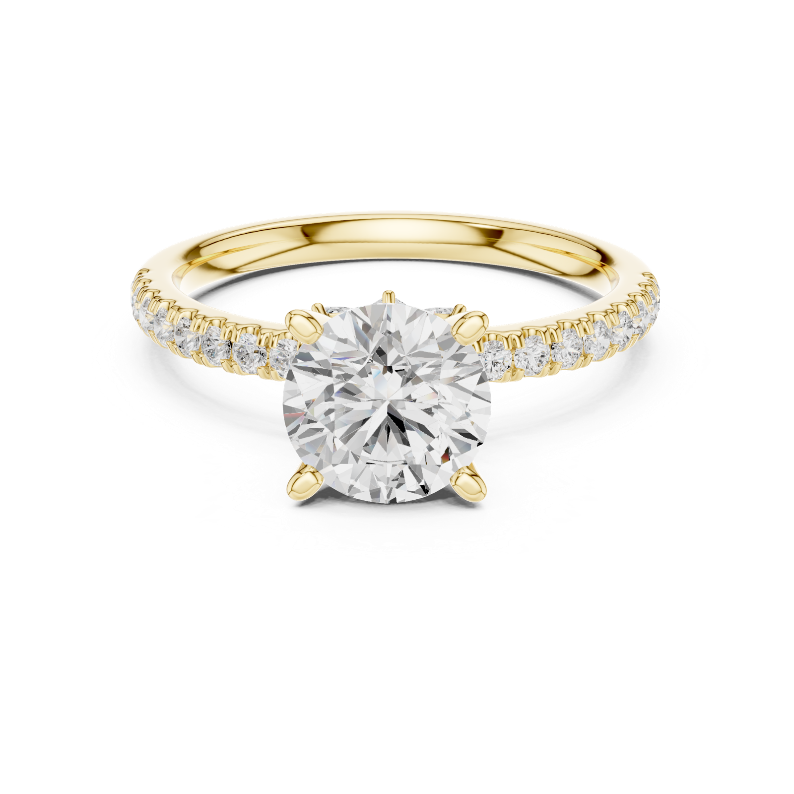 Gold Ring DDLR-256, Round center stone, Yellow Gold, view 4
