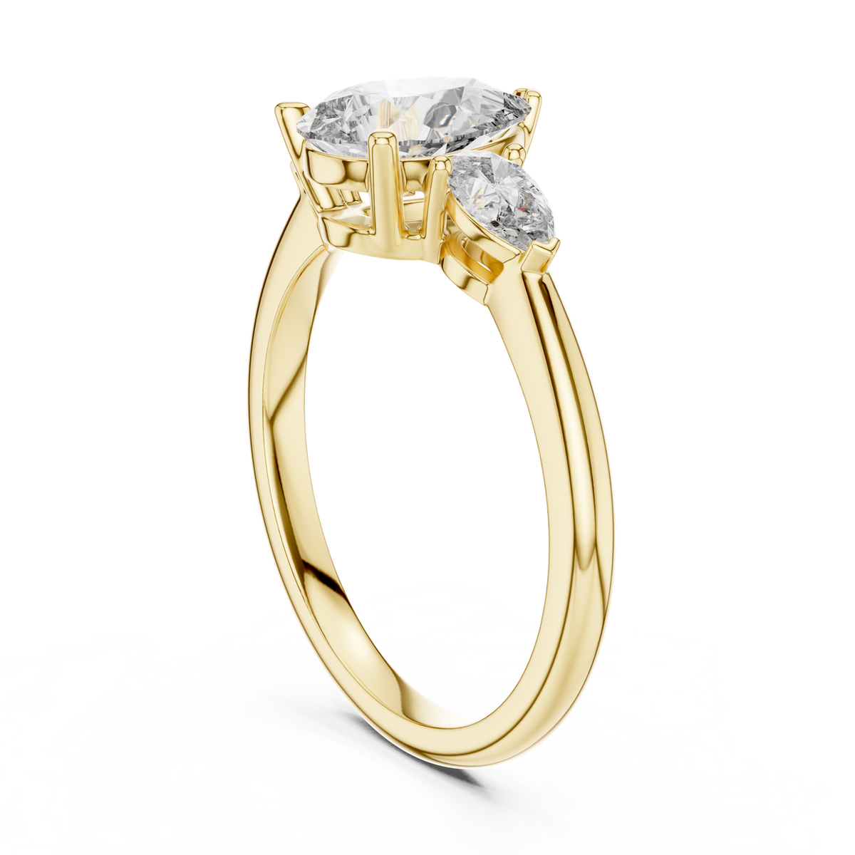 14K Solid Gold Lab Diamond Three-Stone Ring, Yellow Gold, view 1