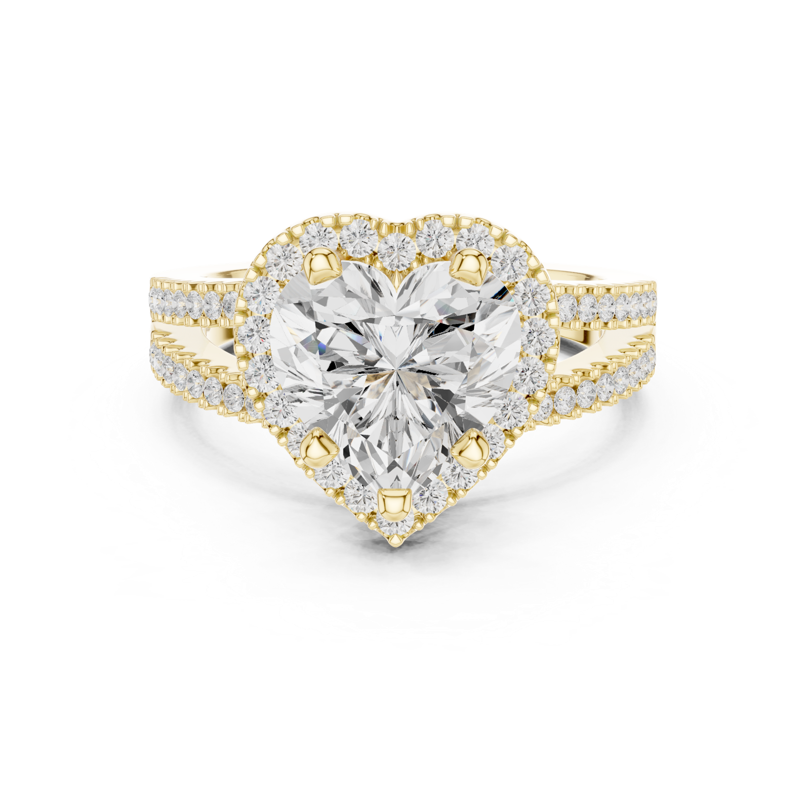 Gold Ring DDLR-350, Heart center stone, Yellow Gold, view 4