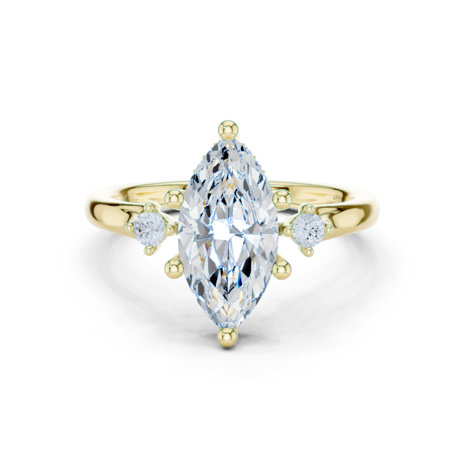 Gold Ring DDLR-164, Marquise center stone, Yellow Gold