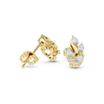 14K Solid Gold Lab Diamond Leaf Huggie Earrings, Yellow Gold, view 1