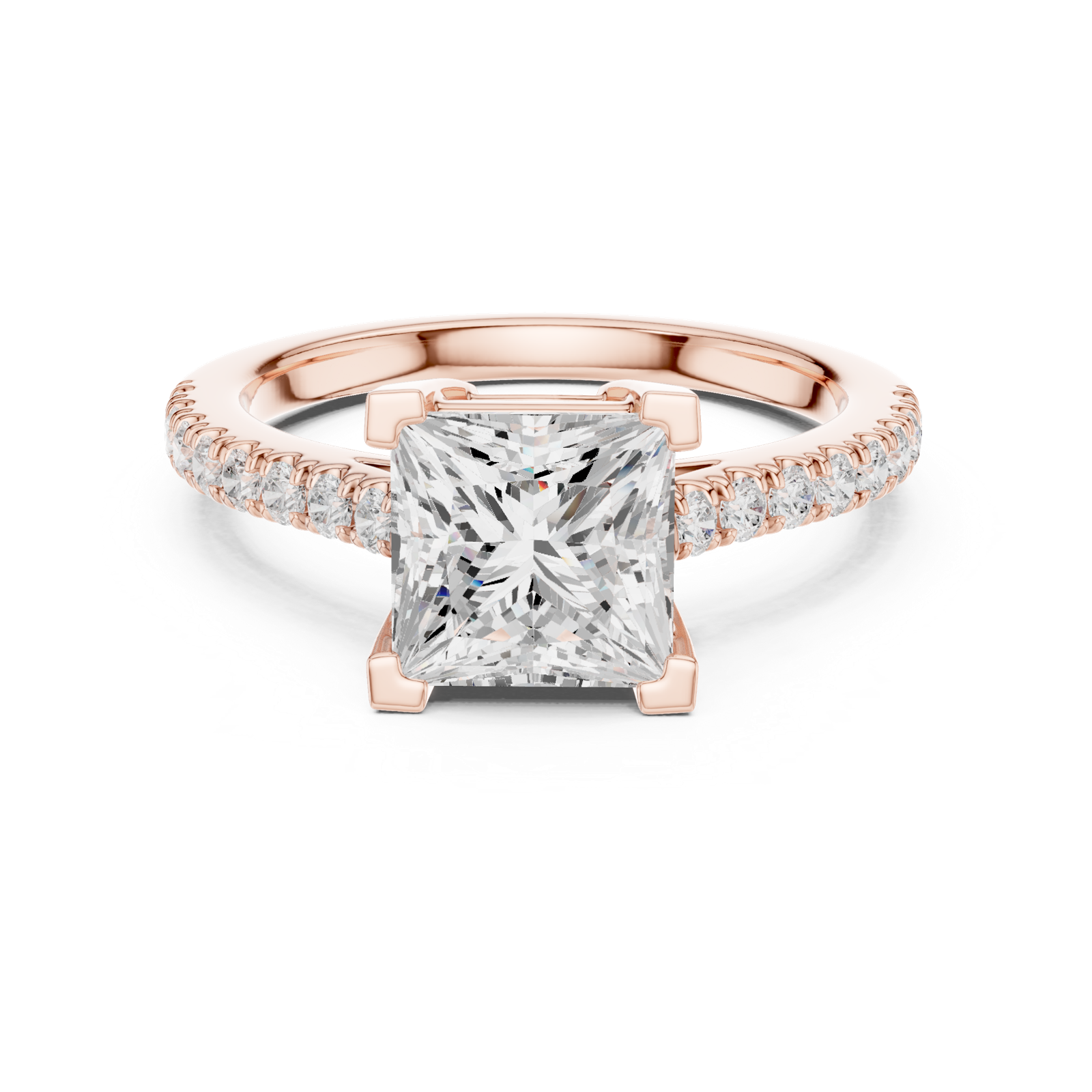 Gold Ring DDLR-039, Princess center stone, Rose Gold, view 4