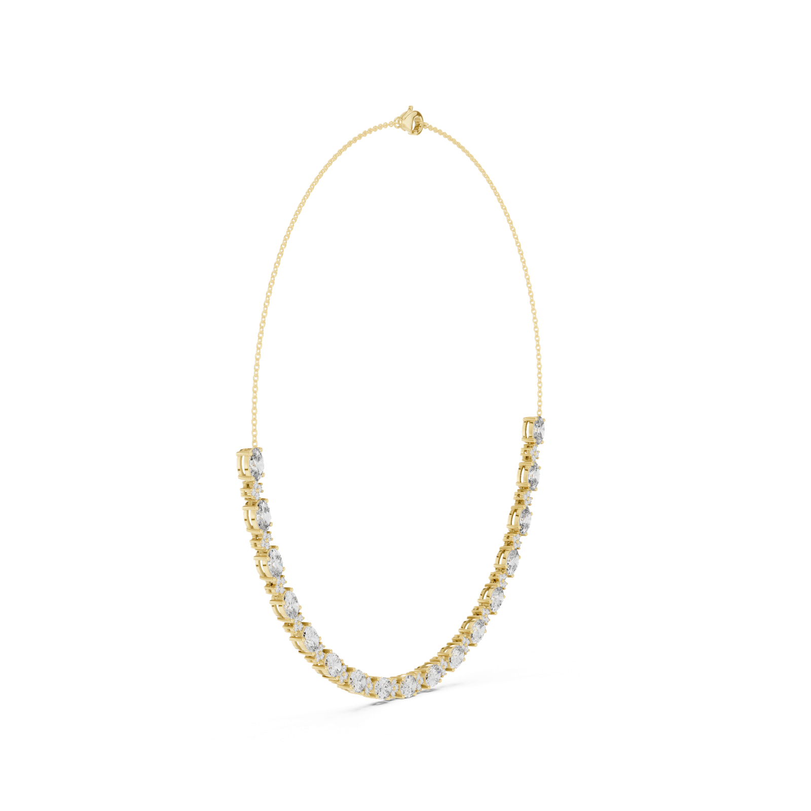 14K Solid Gold Lab Diamond Station Necklace, Yellow Gold, view 3