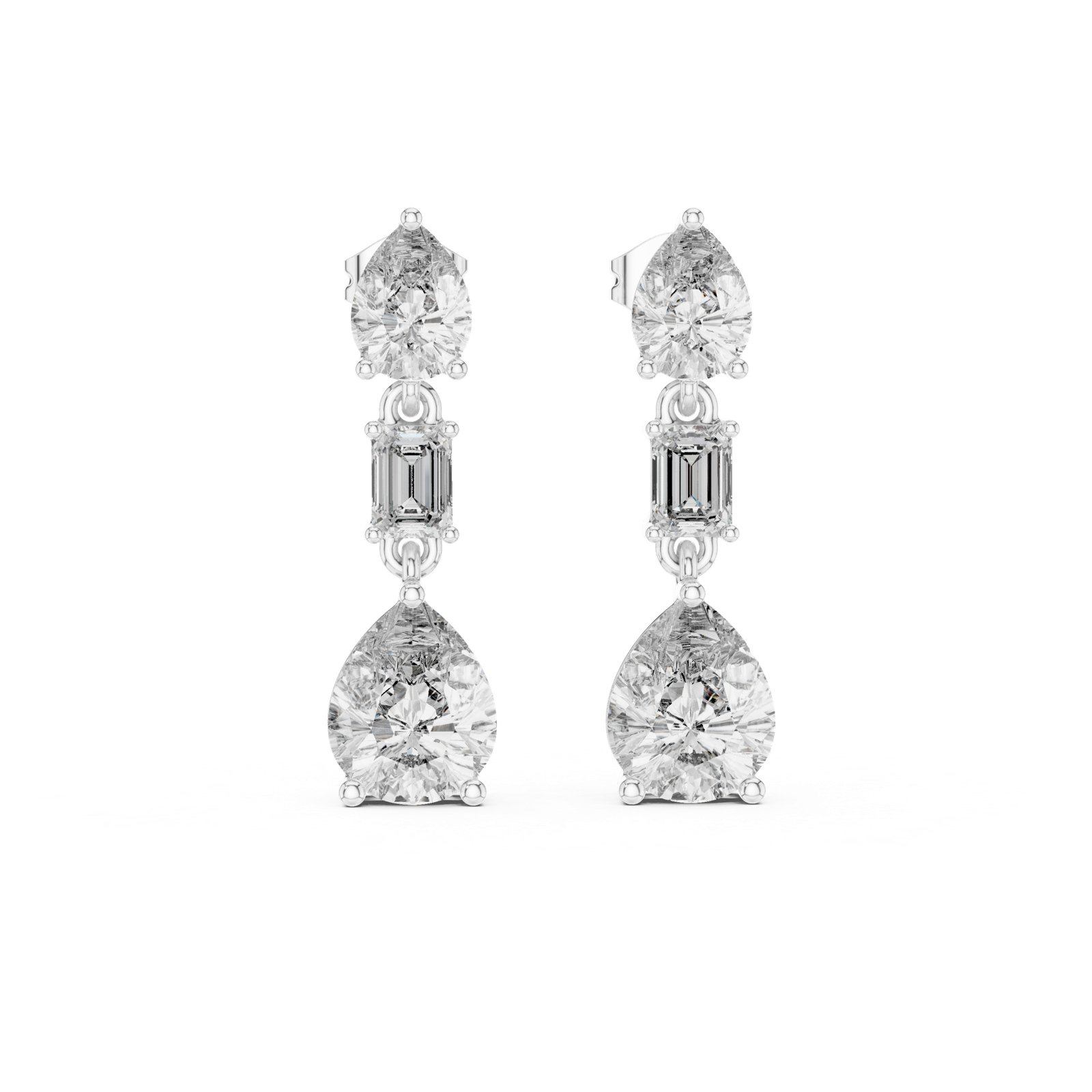 14K Solid Gold Lab Diamond Drop Earrings, White Gold