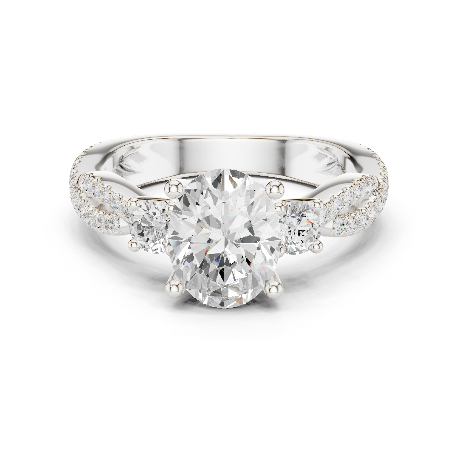 Gold Ring DDLR-281, Oval center stone, White Gold