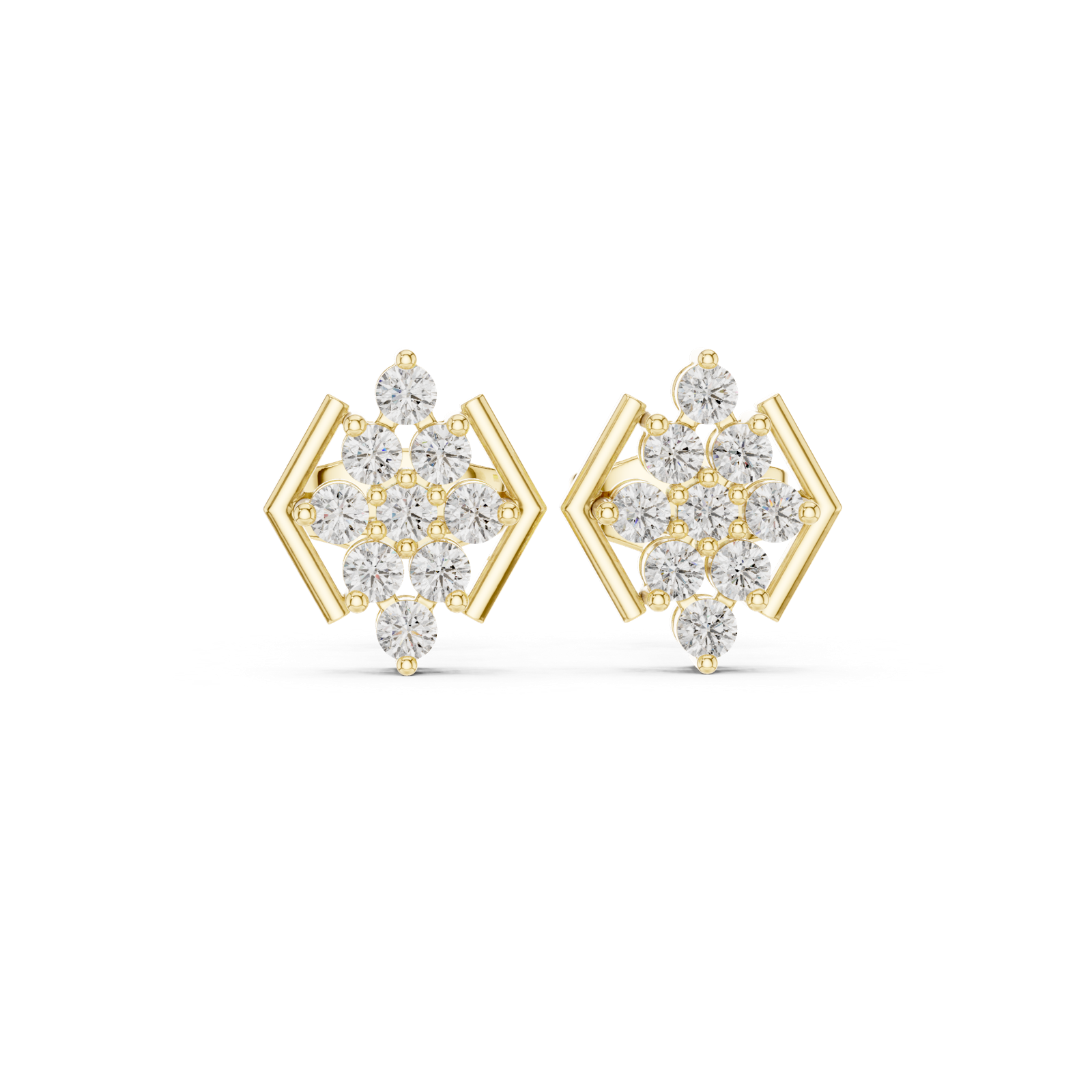 14K Solid Gold Lab Diamond Cluster Earrings, Yellow Gold