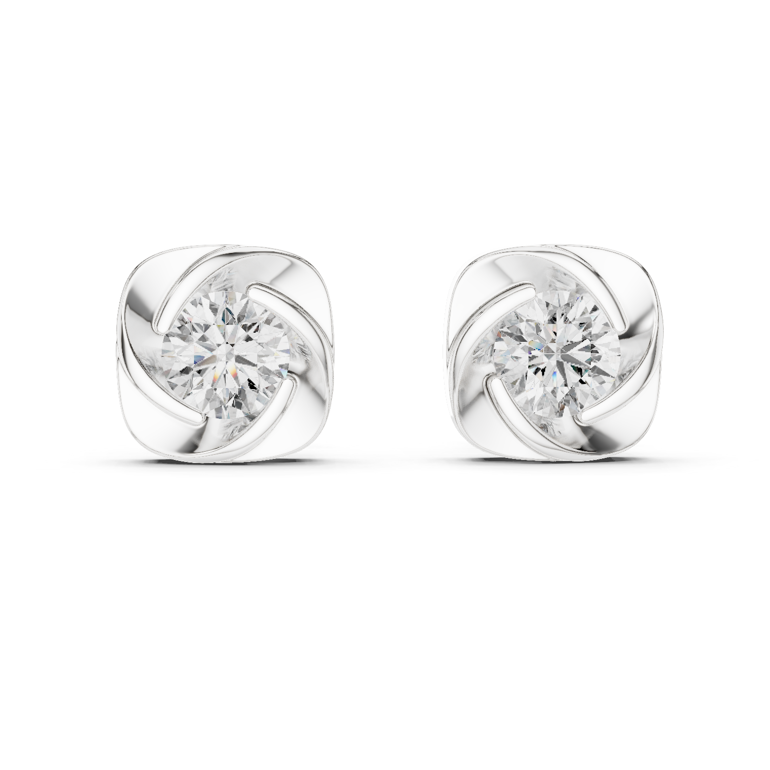 14K Solid Gold Lab Diamond Stud Earrings, White Gold