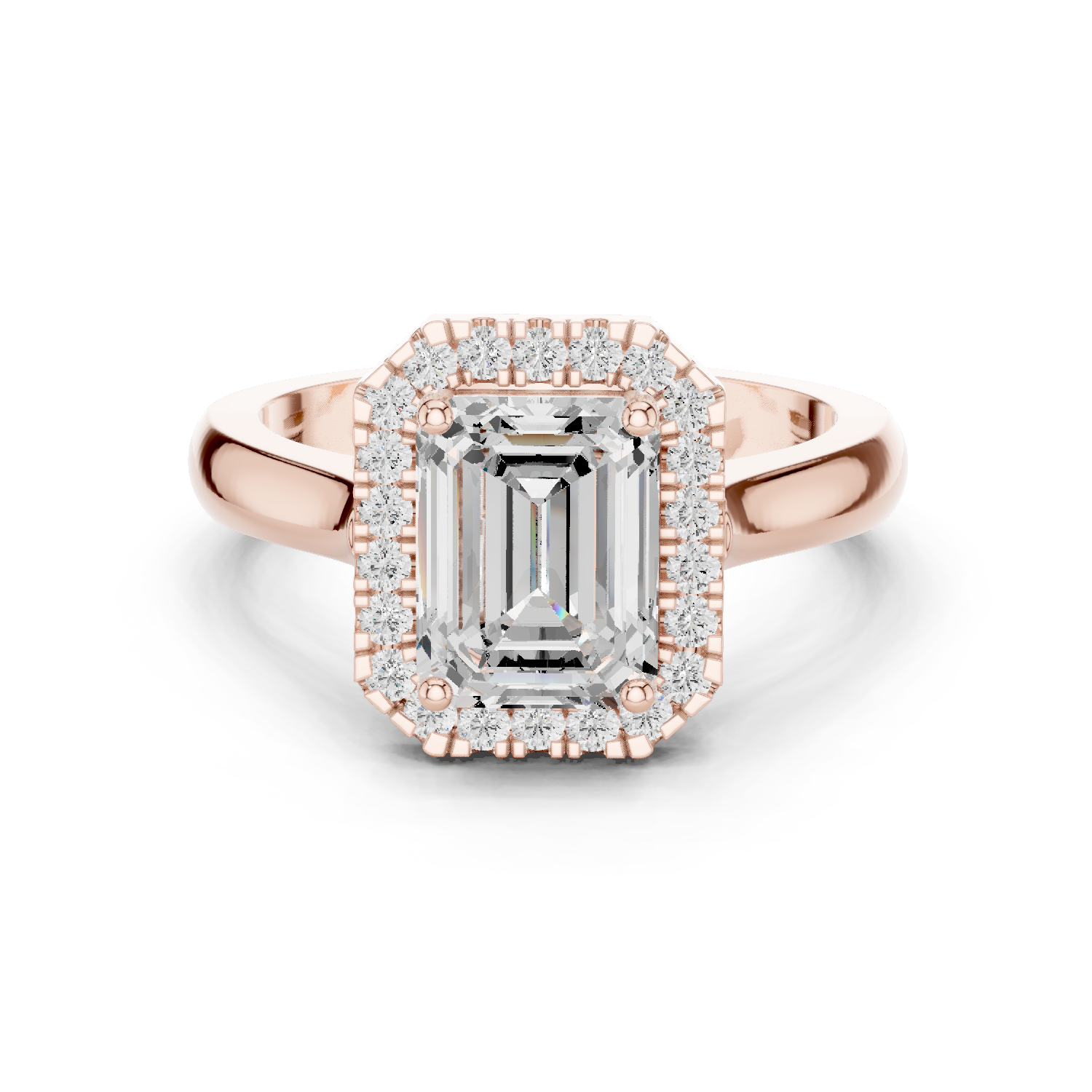 Gold Ring, Emerald center stone, Rose Gold