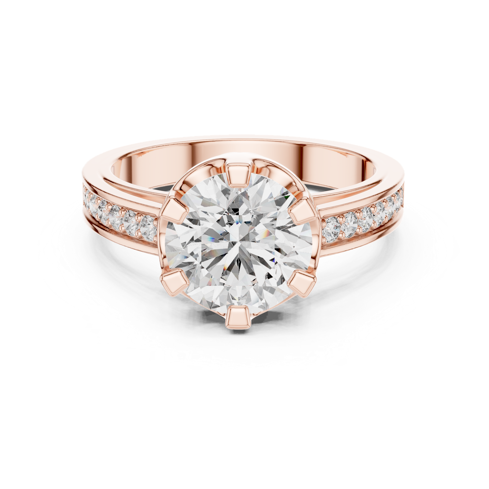 14K Solid Gold Lab Diamond Solitaire Ring, Rose Gold