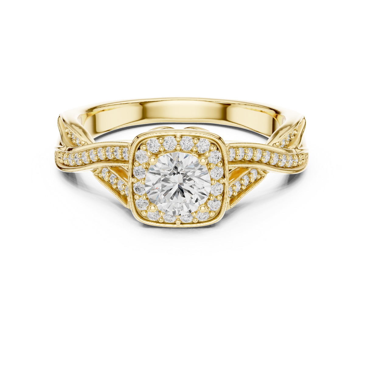 14K Solid Gold Lab Diamond Halo Ring, Yellow Gold