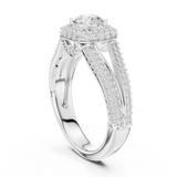 14K Solid Gold Lab Diamond Halo Ring, White Gold, view 1