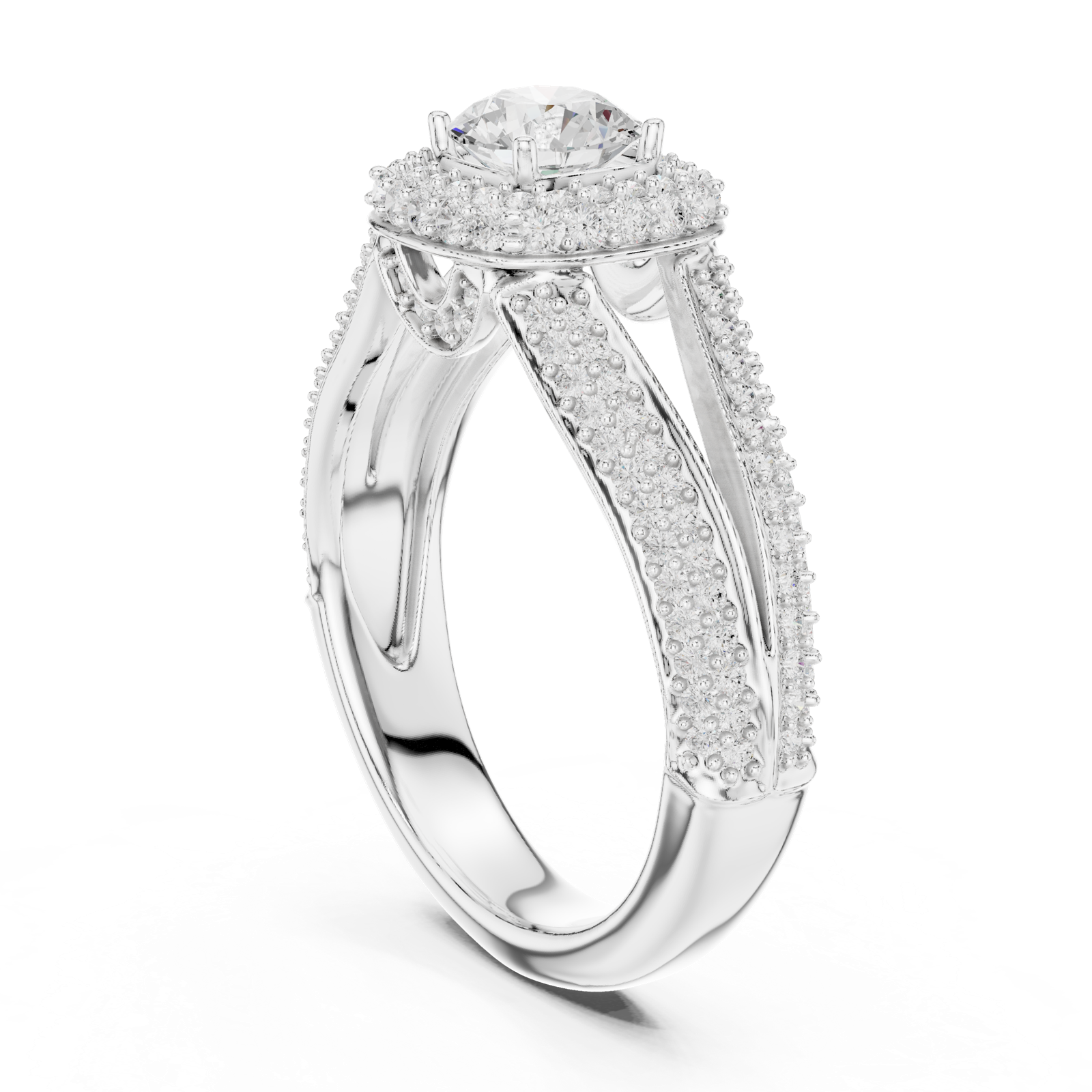 14K Solid Gold Lab Diamond Halo Ring, White Gold, view 1